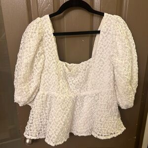 White Buddylove puff sleeve peplum top
